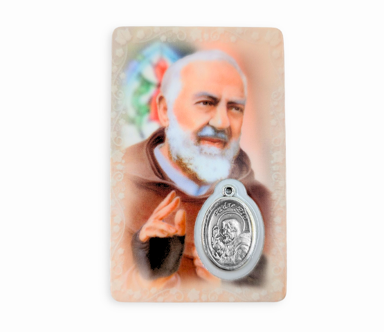 ESTAMPA PADRE PIO CON MEDALLA